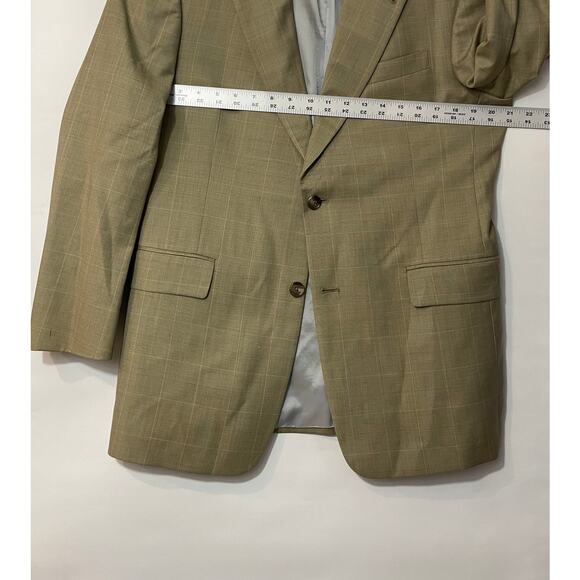 Hart Schaffner Marx Gold Trumpeter Tan Windowpane Sport Coat Brown Pockets - Picture 7 of 7